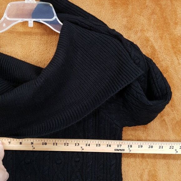 TOMMY HILFIGER Sweater Womens Large Black Pullover Off The Shoulder Cableknit - Picture 6 of 8